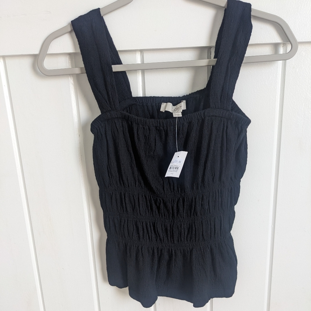 NEW WITH TAGS LOFT Black Sleeveless Smocked Top | XS